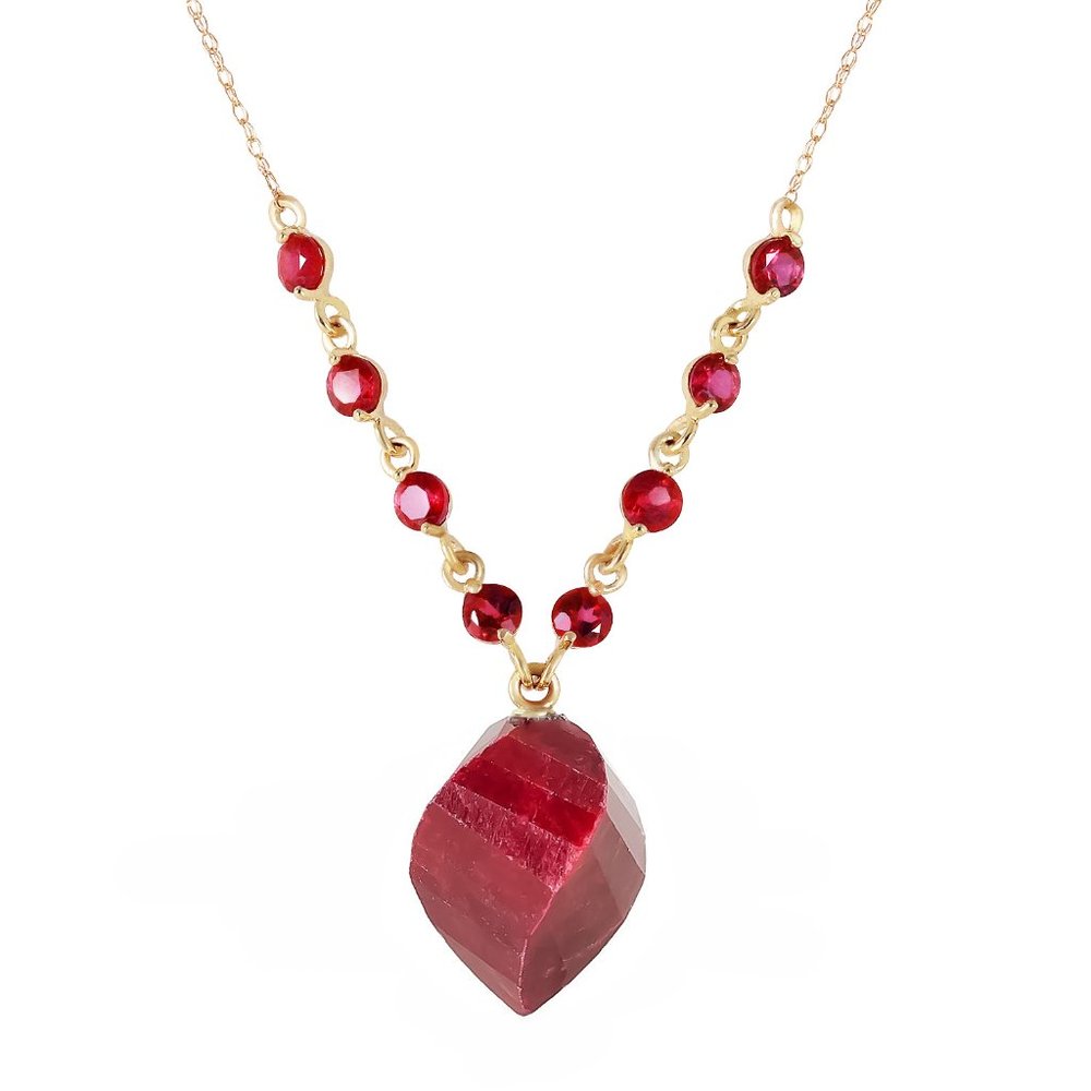 14K. GOLD NECKLACE WITH TWISTED BRIOLETTE RUBY - Picture 1 of 7